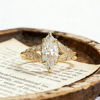 Marquise Moissanite Engagement Ring 1.5ct 14K Gold Leaf Vine Ring Nature Inspired Vintage Wedding Promise Ring for Women