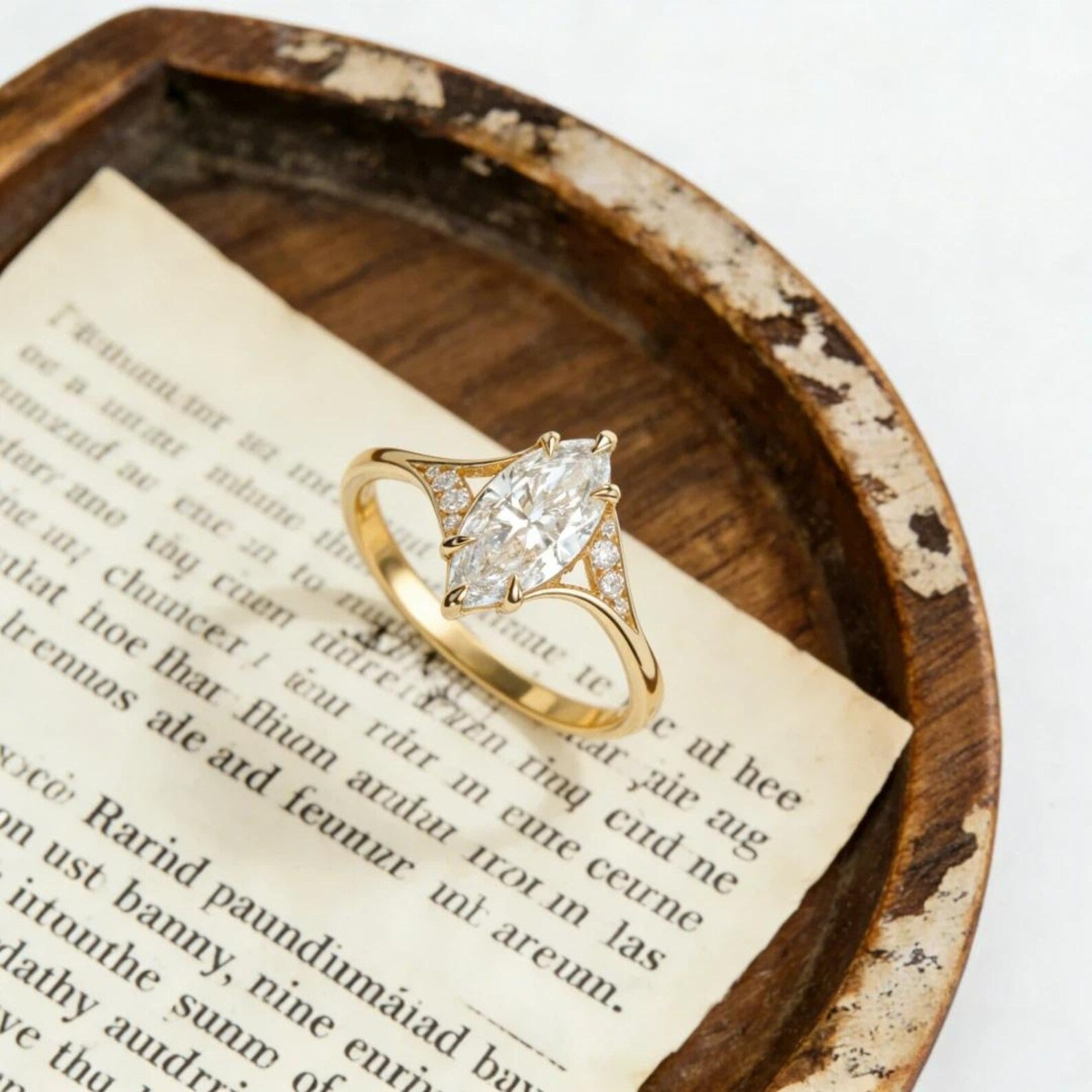 Marquise Moissanite Engagement Ring Gold Minimalist Wedding Ring for Women Unique Promise Ring Cluster Ring Secondary image