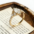 Marquise Moissanite Engagement Ring Gold Vintage Filigree Ring Antique Scroll Wedding Ring Unique Bridal Ring