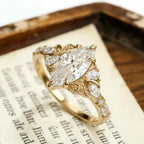 Marquise Moissanite Engagement Ring Gold Vintage Filigree Ring Antique Scroll Wedding Ring Unique Bridal Ring