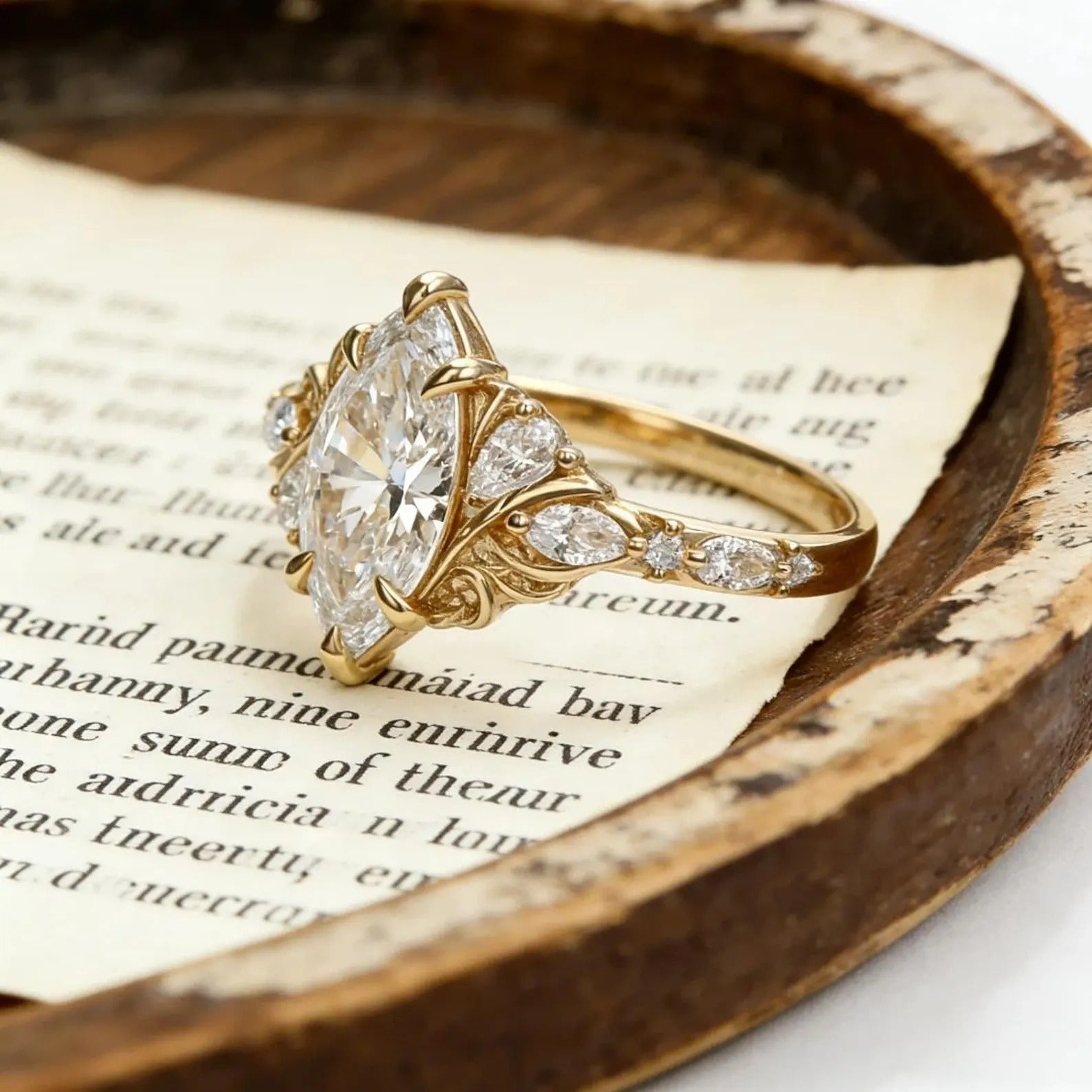 Marquise Moissanite Engagement Ring Gold Vintage Filigree Ring Antique Scroll Wedding Ring Unique Bridal Ring Secondary image