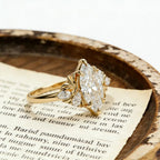 Marquise Moissanite Engagement Ring Gold Floral Cluster Ring Pear Side Stone Vintage Wedding Promise Ring for Women