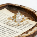 Marquise Moissanite Engagement Ring Gold Floral Cluster Ring Pear Side Stone Vintage Wedding Promise Ring for Women