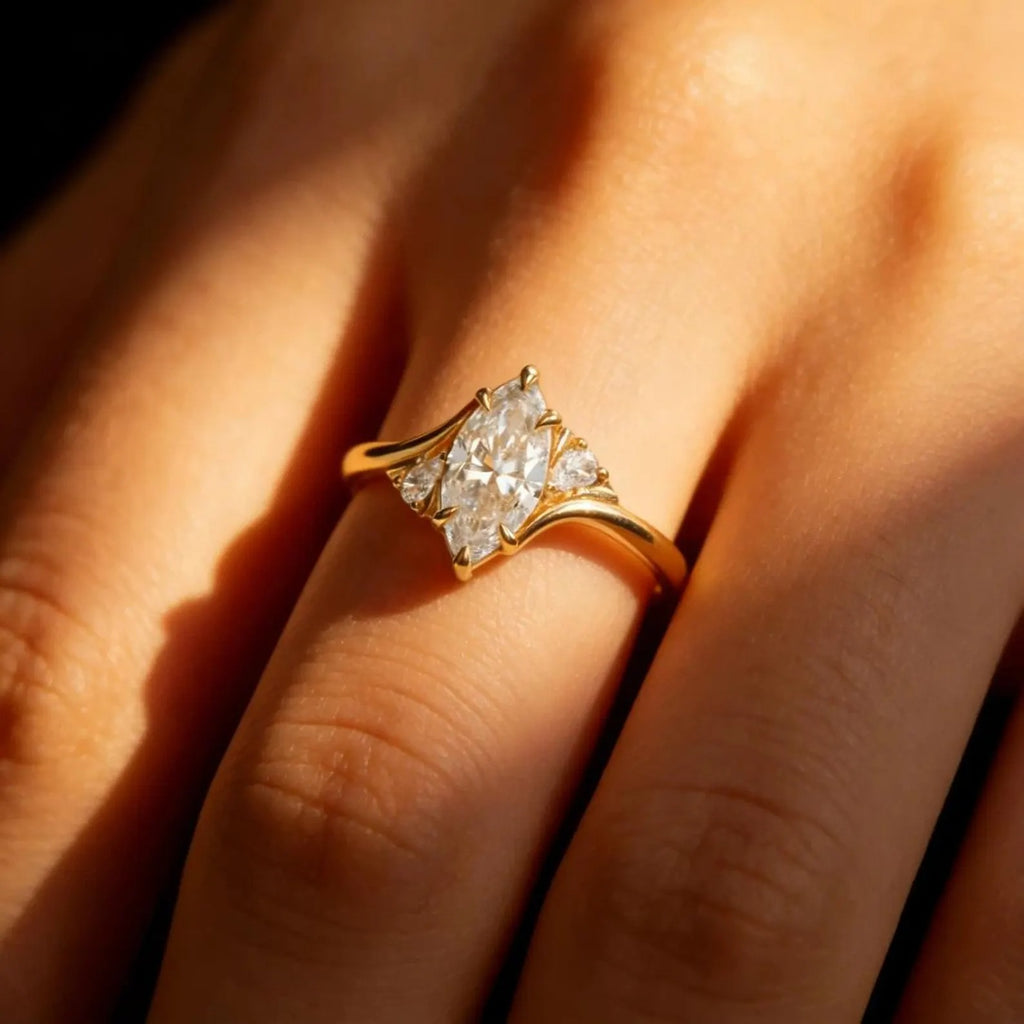 Marquise Moissanite Engagement Ring Gold Unique Twisted Bridal Ring Vintage Wedding Promise Ring for Women