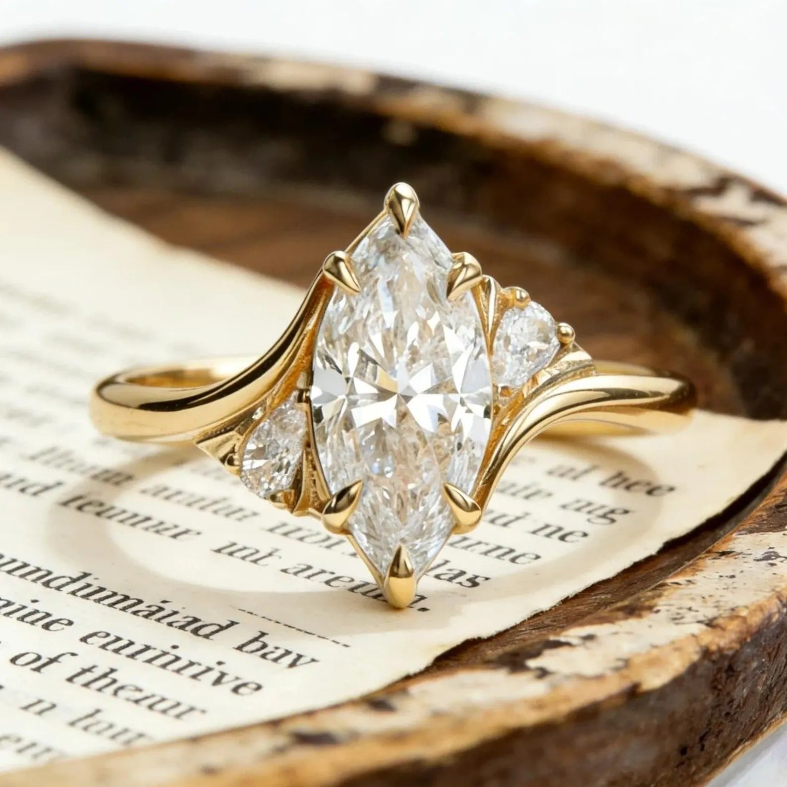 Marquise Moissanite Engagement Ring Gold Unique Twisted Bridal Ring Vintage Wedding Promise Ring for Women Secondary image