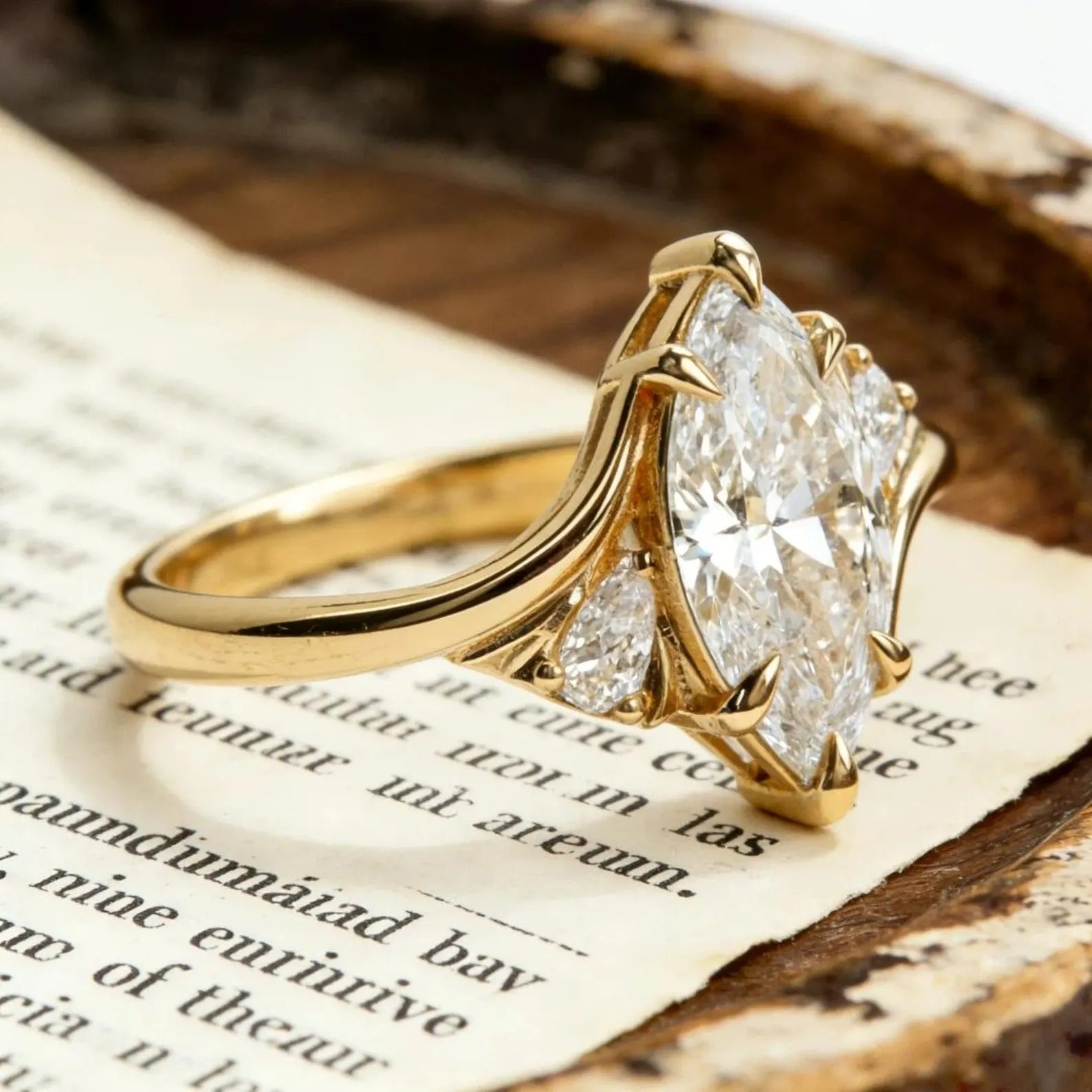 Marquise Moissanite Engagement Ring Gold Unique Twisted Bridal Ring Vintage Wedding Promise Ring for Women