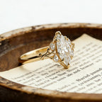 Marquise Moissanite Engagement Ring, Vintage Filigree Scroll Ring, Antique Style Gold Wedding Ring, Unique Promise Ring for Women