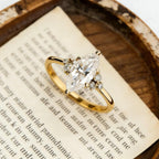 Marquise Moissanite Engagement Ring, Solitaire Ring with Cluster Side Stones, Gold Wedding Ring, Elegant Promise Ring for Women