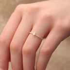 0.03 CT Baguette & Round Moissanite Minimalist Ring for Women