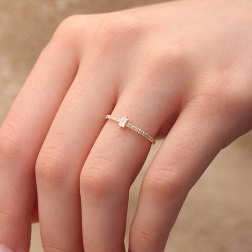0.03 CT Baguette & Round Moissanite Minimalist Ring for Women