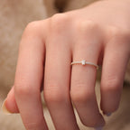 0.03 CT Baguette & Round Moissanite Minimalist Ring for Women