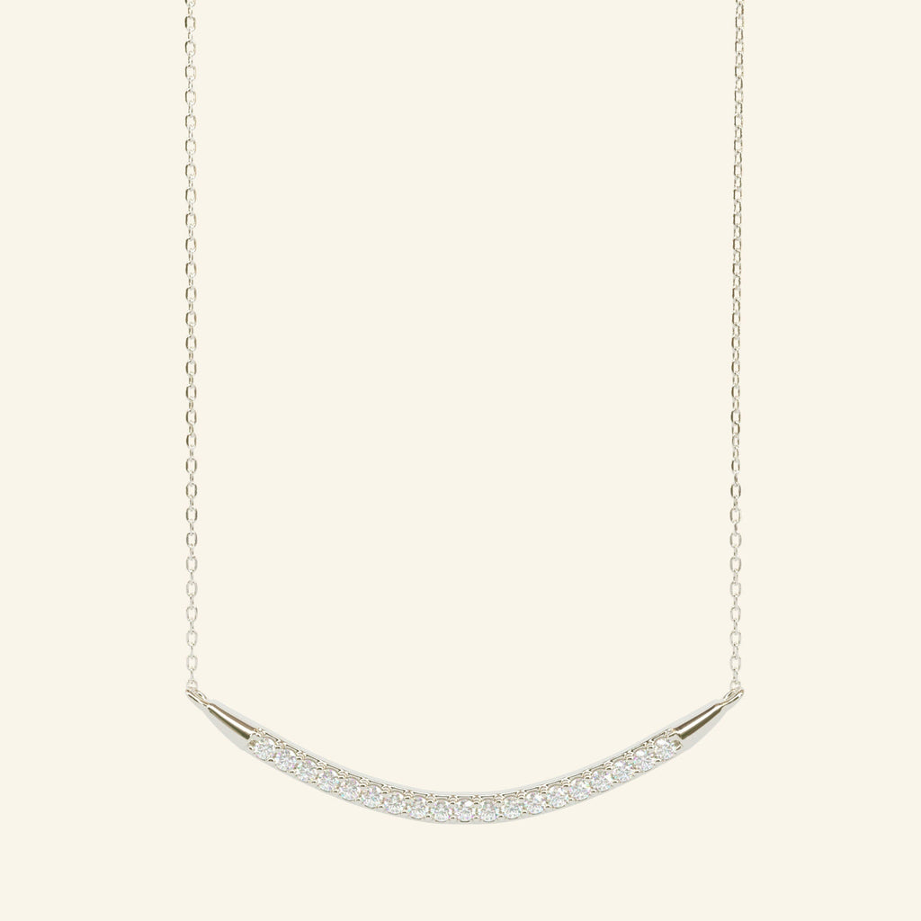 0.18 TCW Round Moissanite Curved Bar Necklace