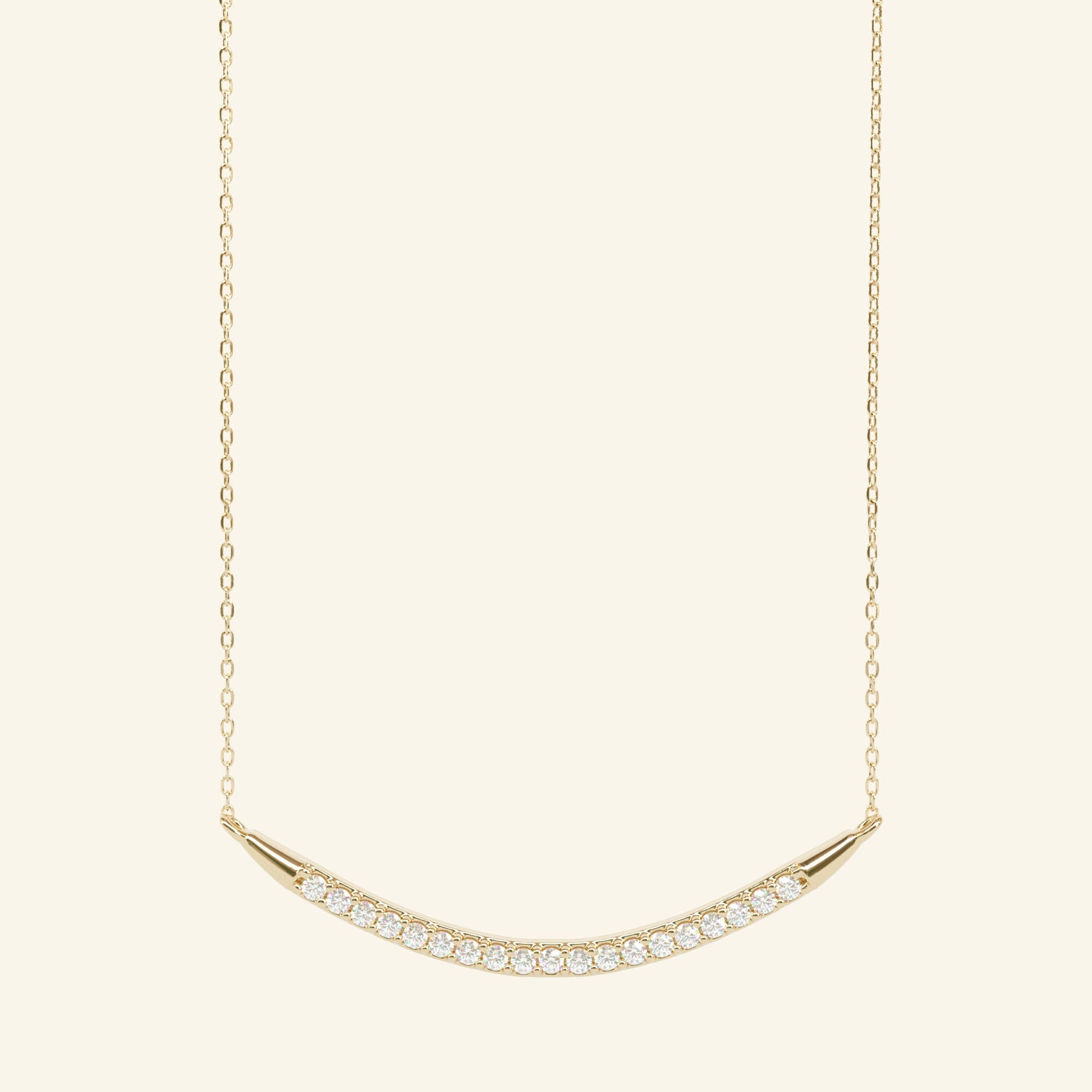 0.18 TCW Round Moissanite Curved Bar Necklace