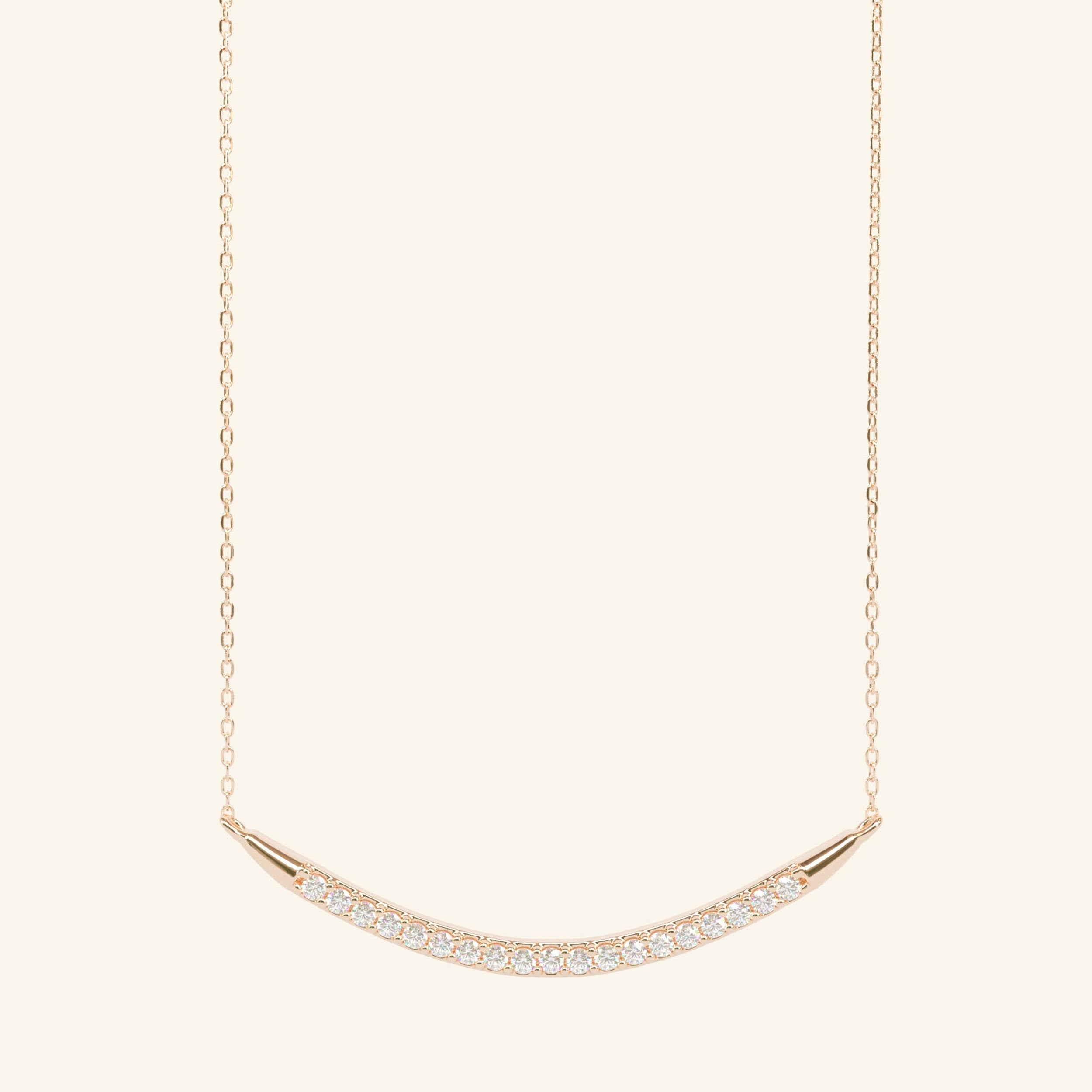 0.18 TCW Round Moissanite Curved Bar Necklace