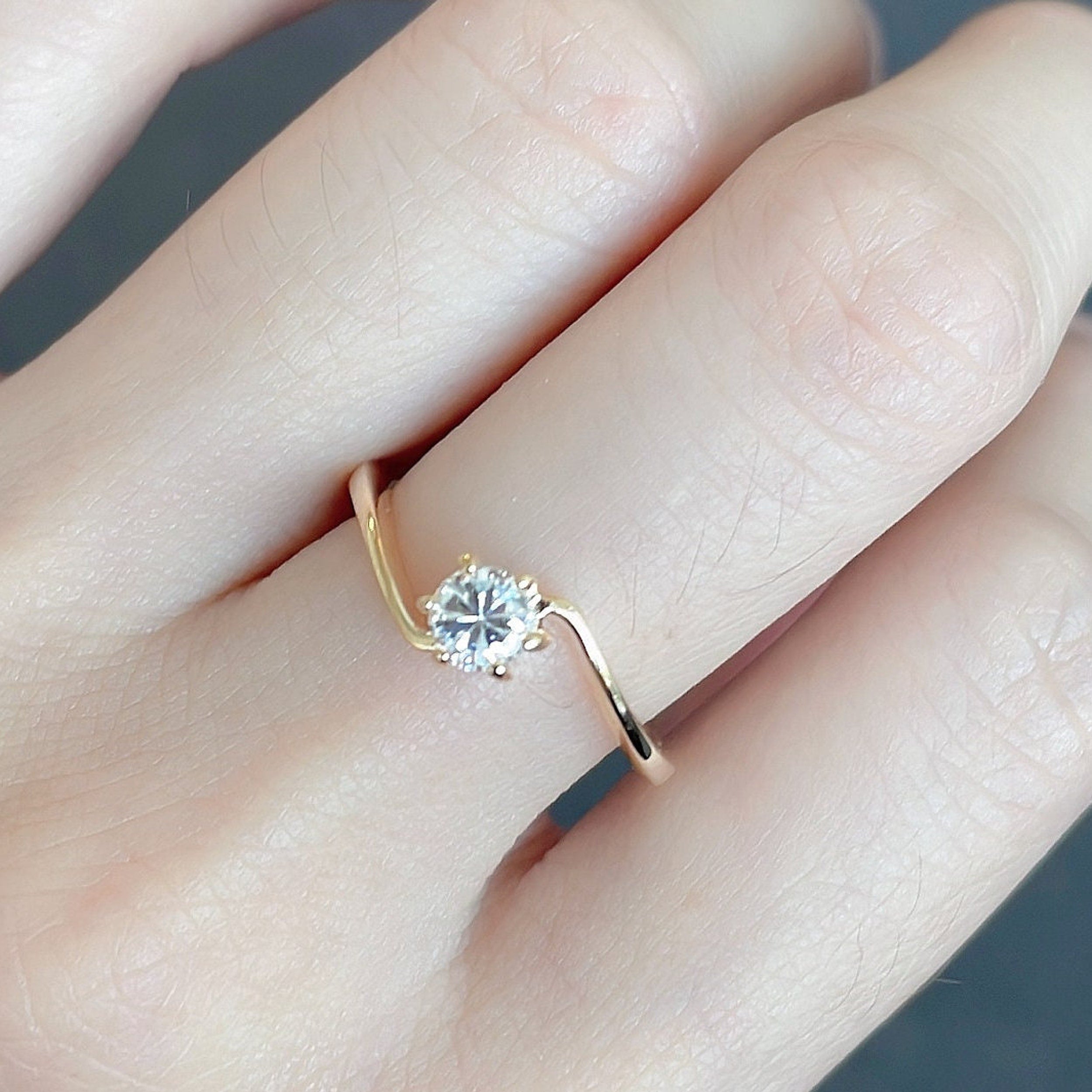 0.20 CT Round Moissanite Solitaire Minimalist Ring Secondary image