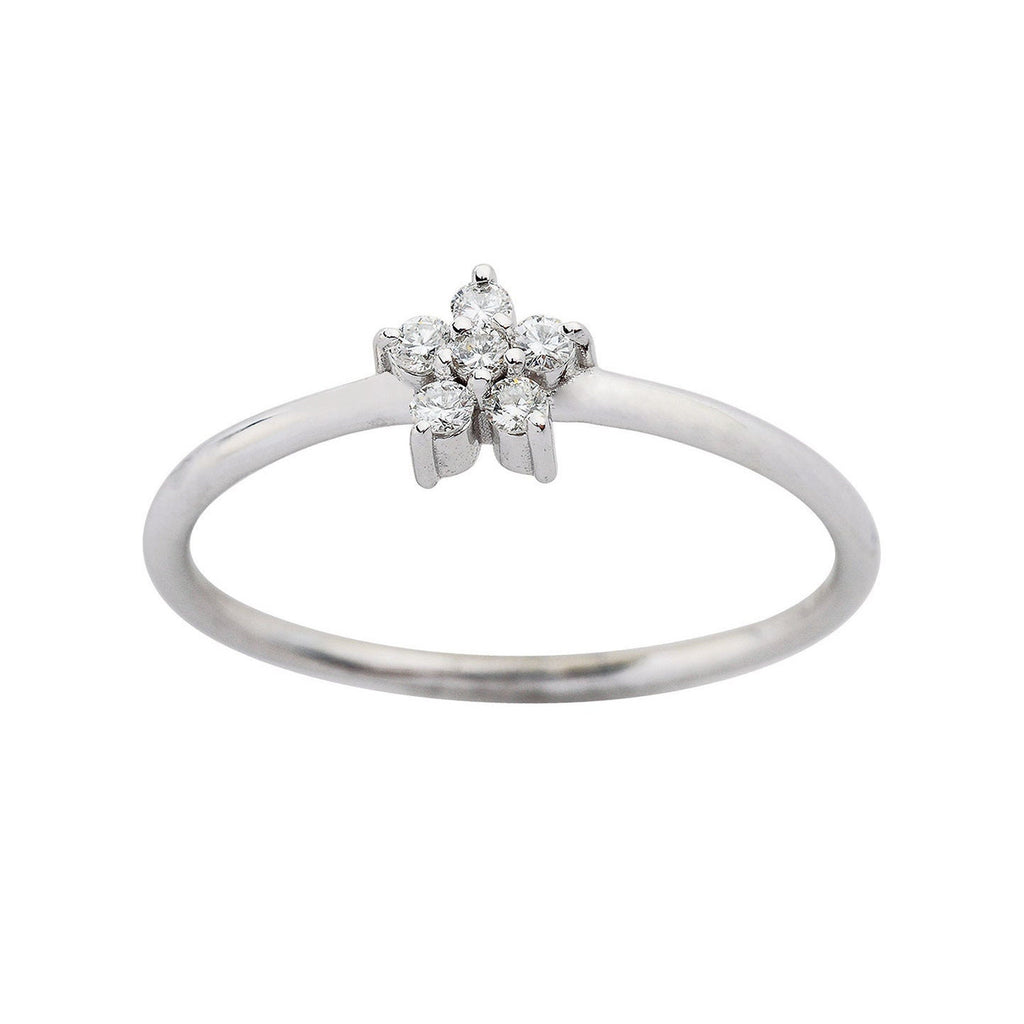 0.08 TCW Round Moissanite Flower Dainty Ring