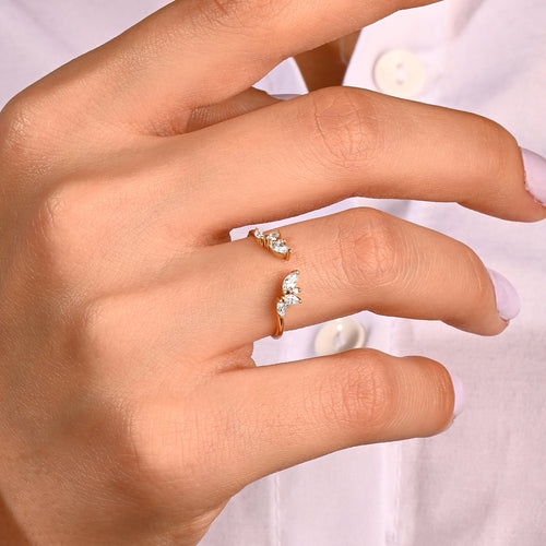 0.15 TCW Marquise & Round Moissanite Open Wedding Band