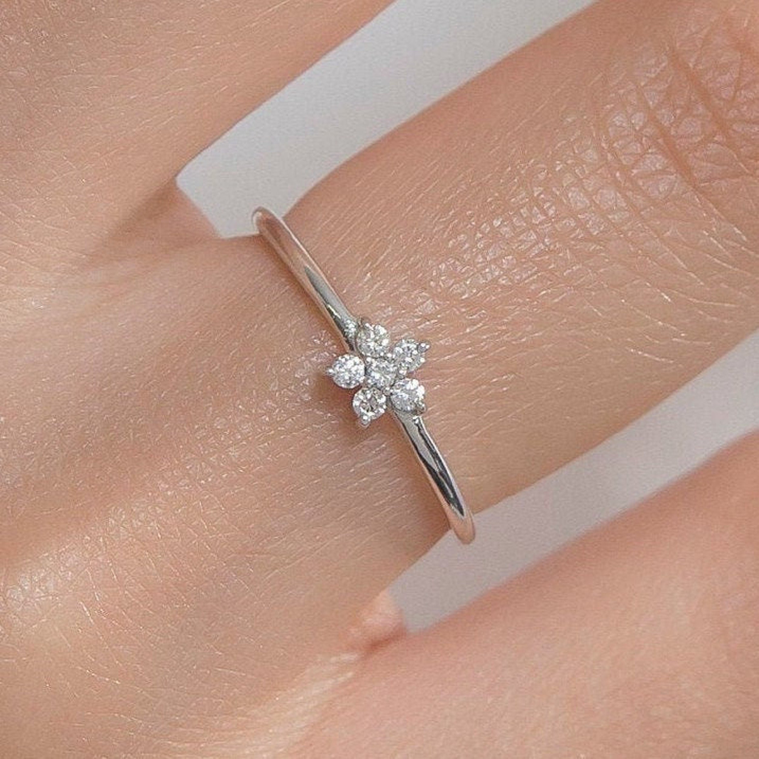0.08 TCW Round Moissanite Flower Dainty Ring Secondary image