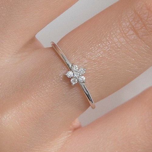 0.08 TCW Round Moissanite Flower Dainty Ring