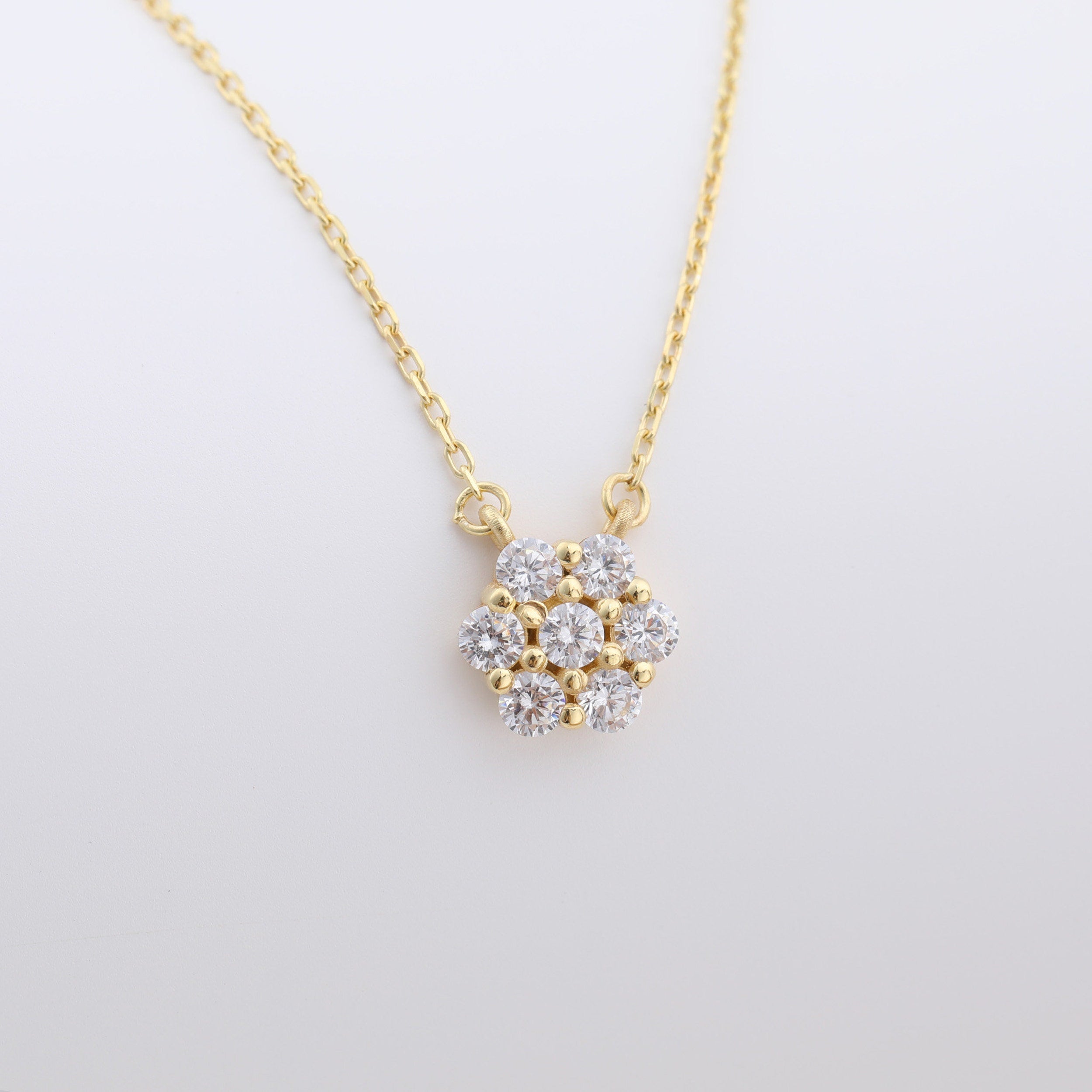 0.21 TCW Round Moissanite Flower Pendant Necklace