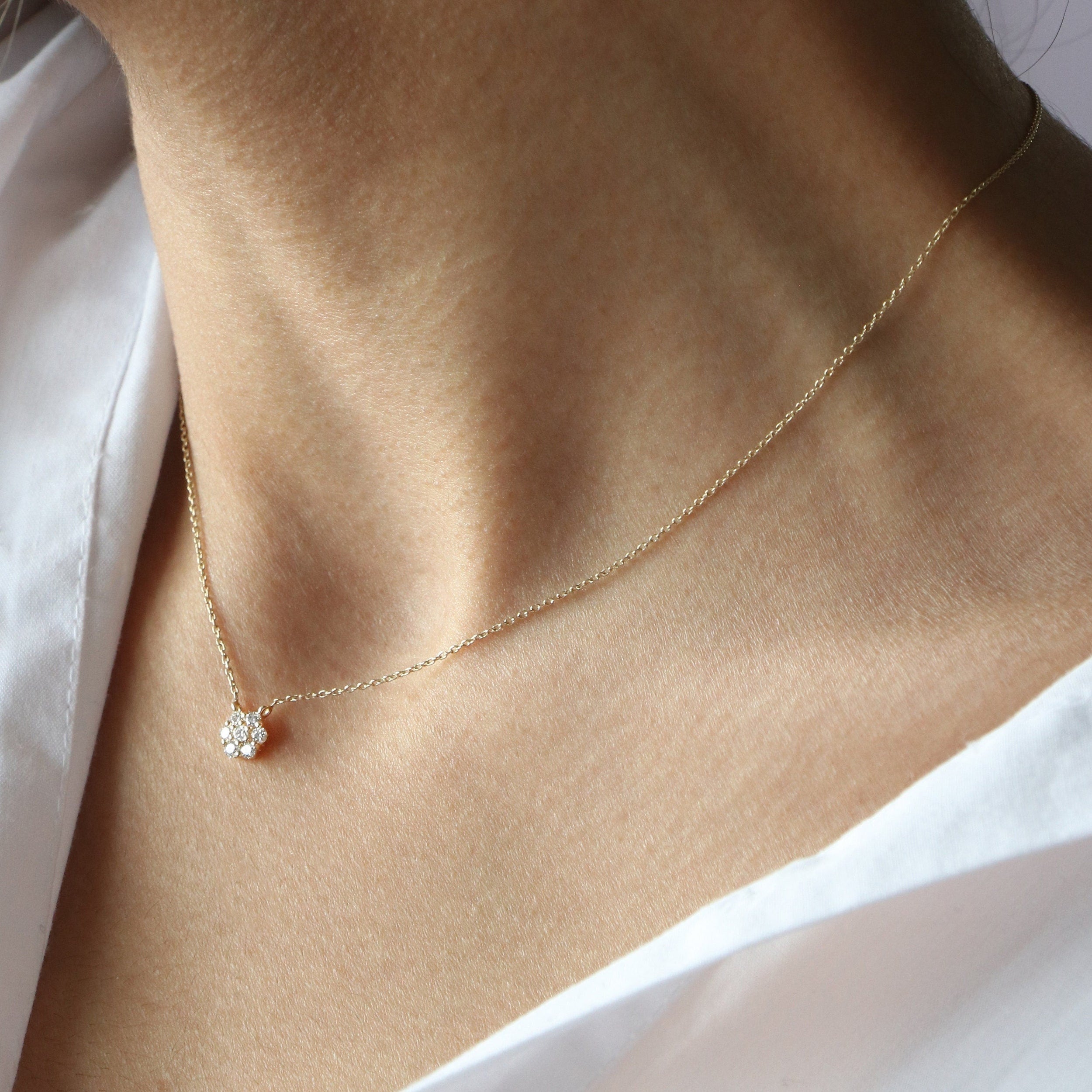 0.21 TCW Round Moissanite Flower Pendant Necklace