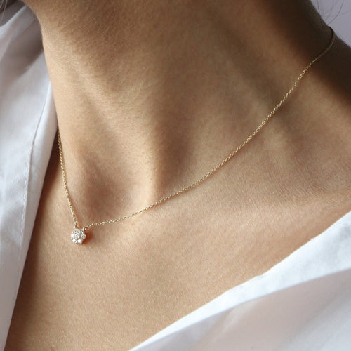 0.21 TCW Round Moissanite Flower Pendant Necklace
