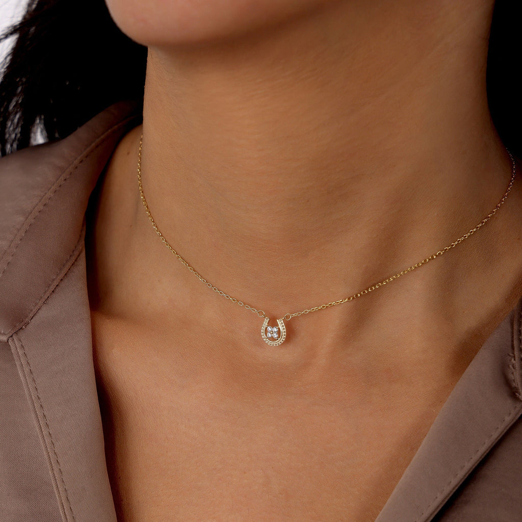 0.10 TCW Round Moissanite Tiny Horseshoe Necklace