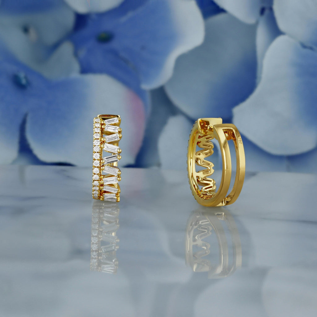 0.81 TCW Round & Baguette Moissanite Diamond Hoop Earrings