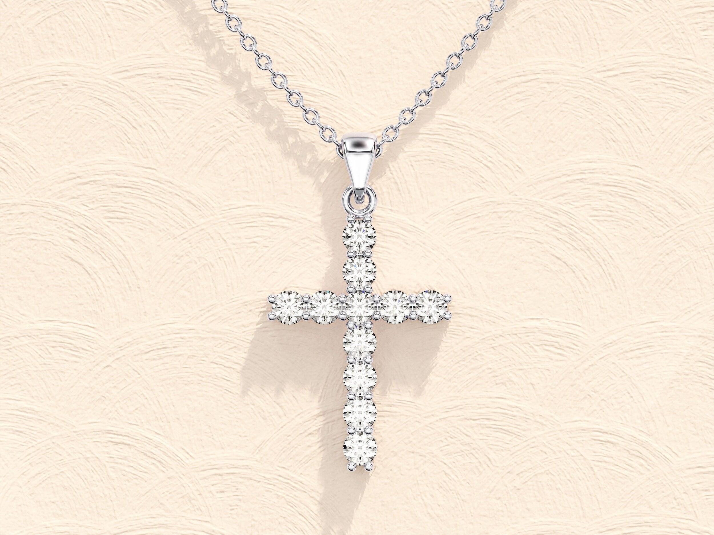 0.22 TCW Round Moissanite Diamond Cross Pendent Necklace
