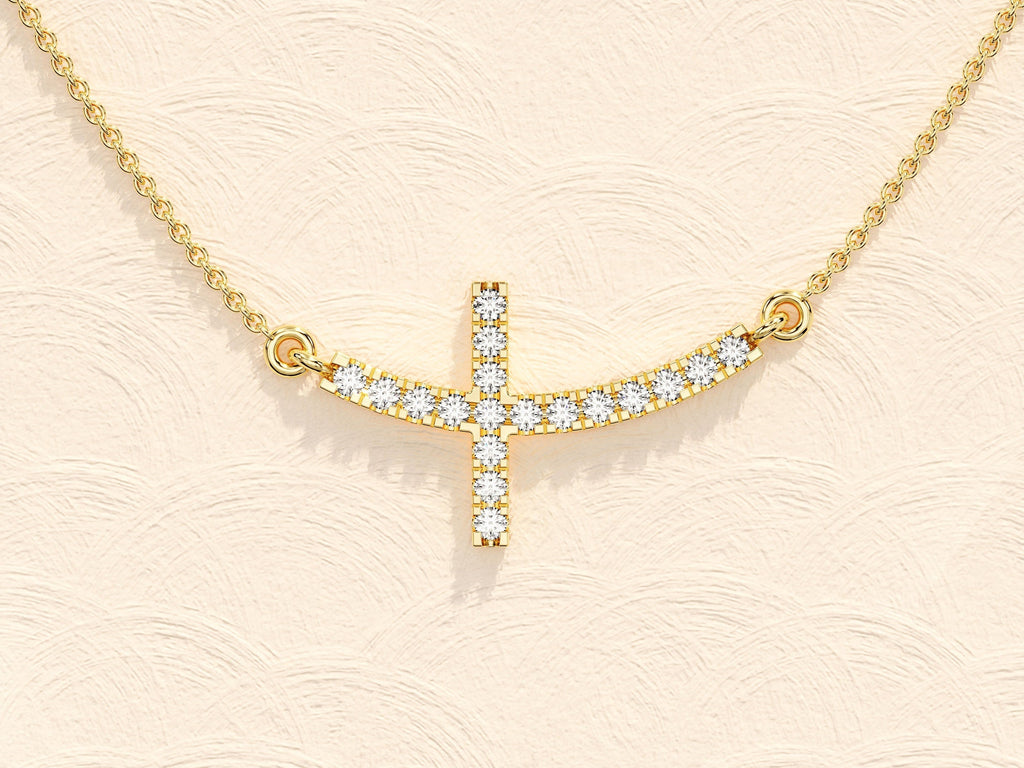 0.27 TCW Round Moissanite Diamond Sideways Cross Necklace