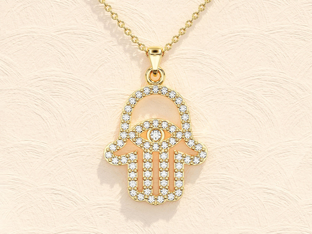 0.31 TCW Round Moissanite Diamond Hamsa Necklace