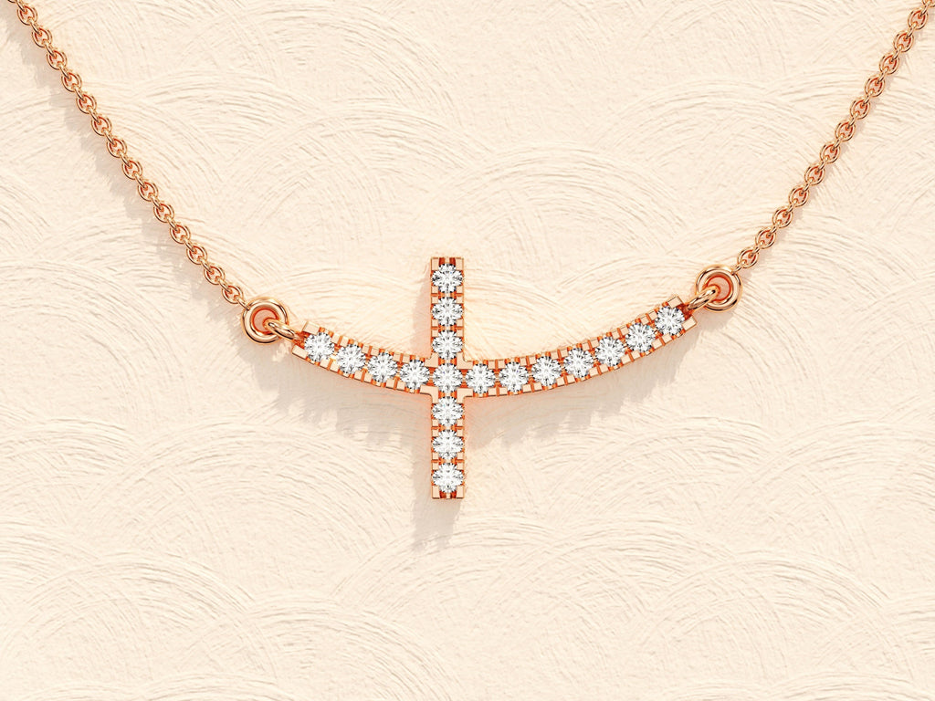 0.27 TCW Round Moissanite Diamond Sideways Cross Necklace