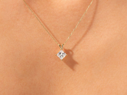 1.0 CT Princess Moissanite Diamond Solitaire Necklace