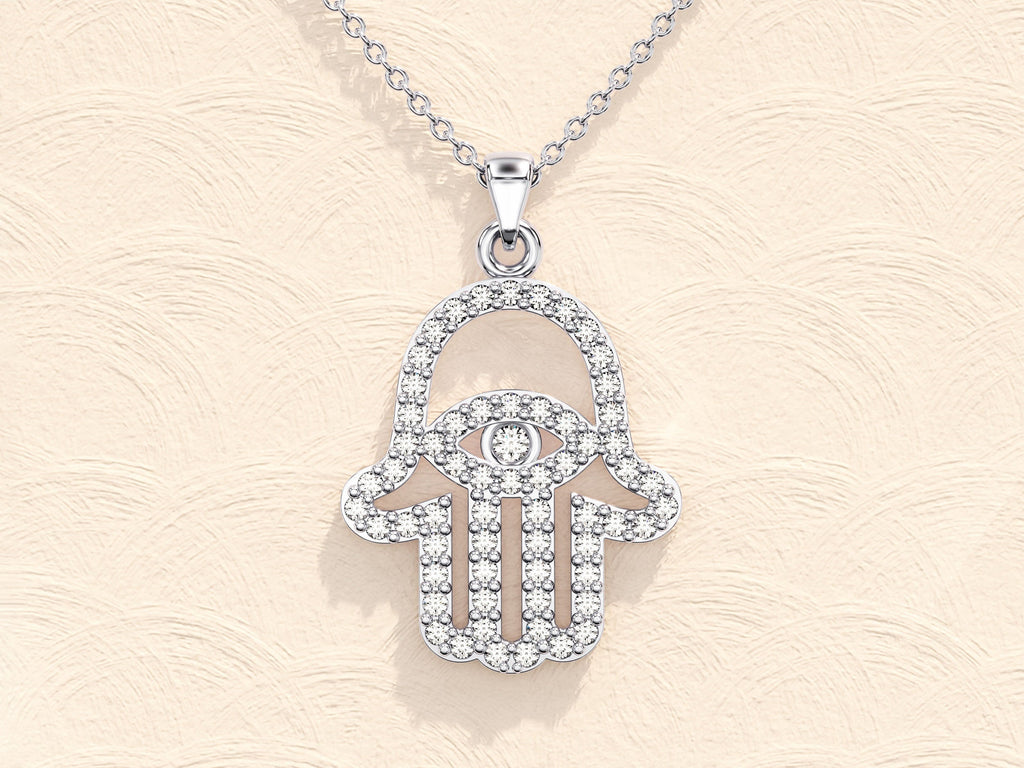 0.31 TCW Round Moissanite Diamond Hamsa Necklace