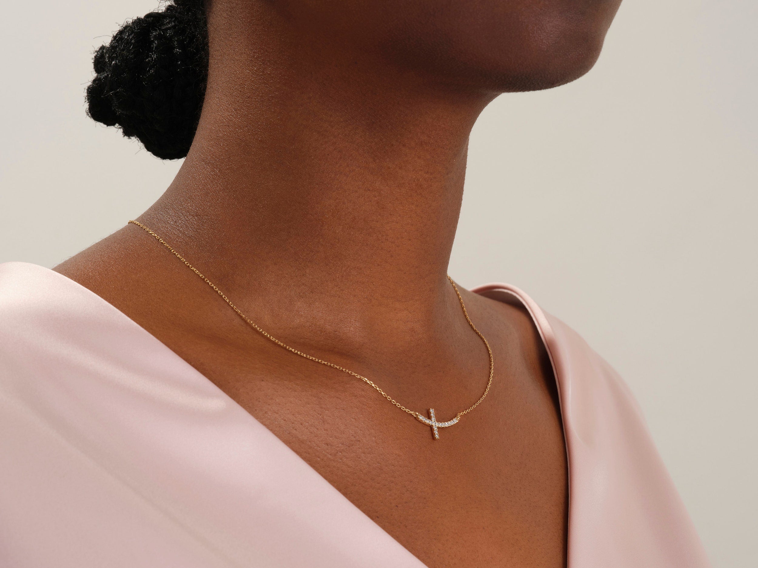 0.27 TCW Round Moissanite Diamond Sideways Cross Necklace