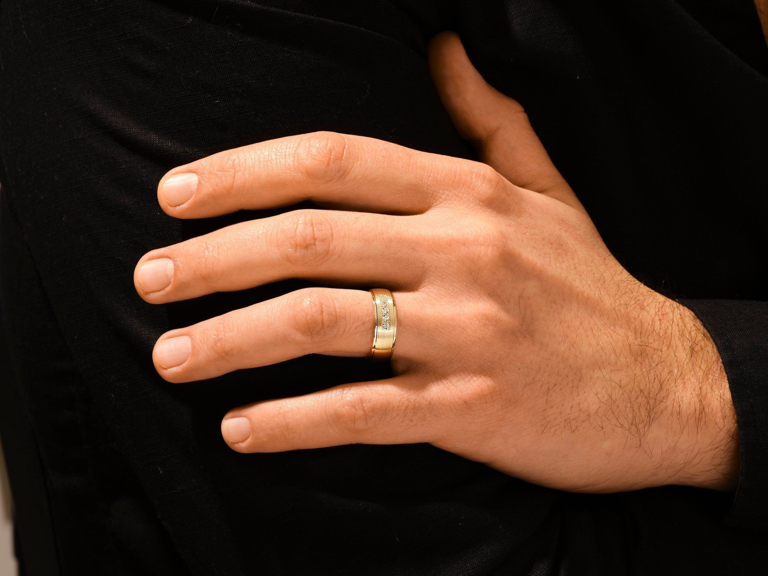 0.20 TCW Men's Band with Matte Finish and Five Stone Wedding Band