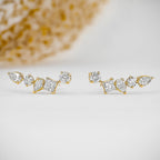 1.28 TCW Round, Princess & Pear Moissanite Diamond Ear Crawler Earrings