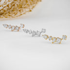 1.28 TCW Round, Princess & Pear Moissanite Diamond Ear Crawler Earrings