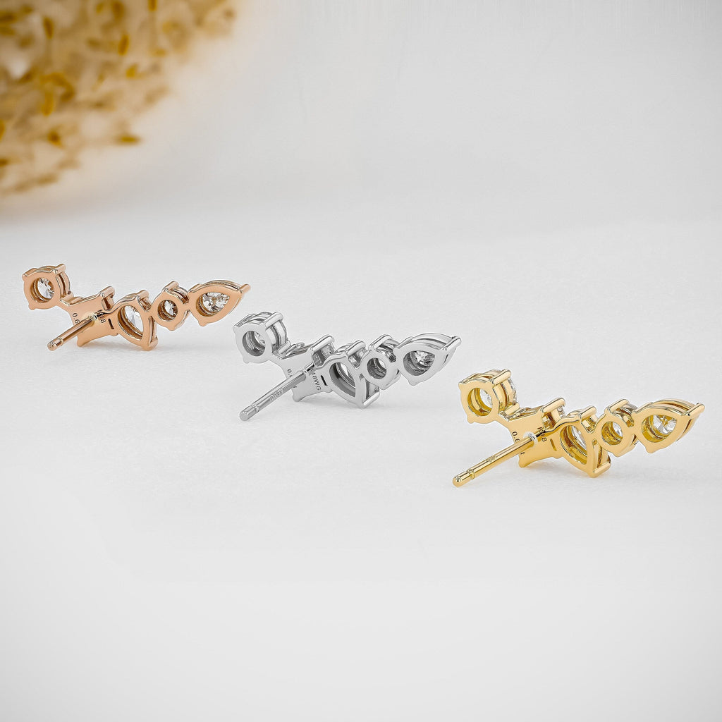 1.28 TCW Round, Princess & Pear Moissanite Diamond Ear Crawler Earrings