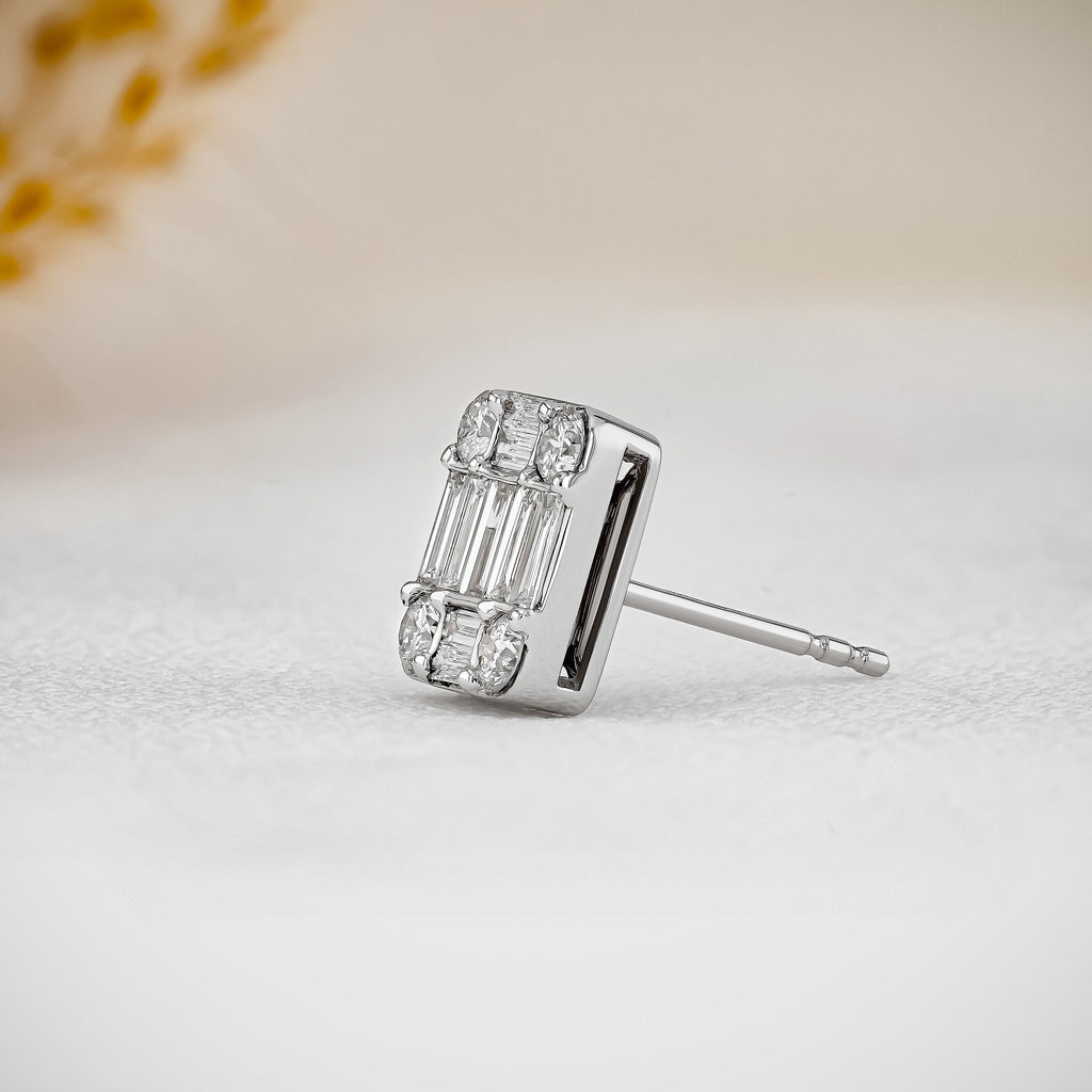 0.99 TCW Baguette & Round Moissanite Diamond Stud Earrings
