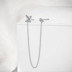 0.28 TCW Round & Marquise Moissanite Diamond Dual Piercing Chain Earrings