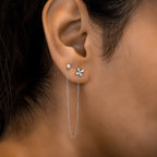 0.28 TCW Round & Marquise Moissanite Diamond Dual Piercing Chain Earrings