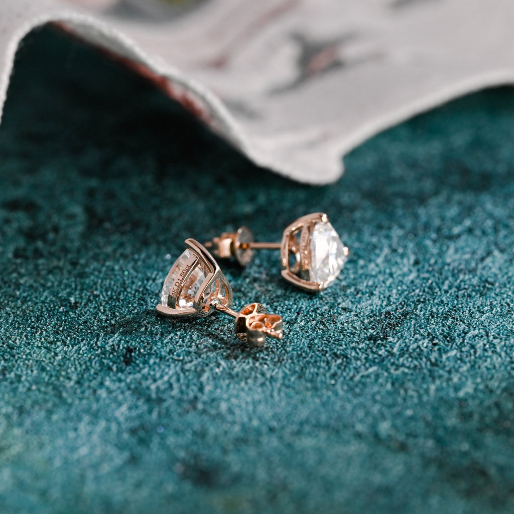 3.0 TCW Heart Moissanite Diamond Solitaire Stud Earrings