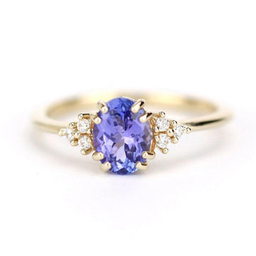 Oval Tanzanite and diamond engagement ring, simple oval engagement ring