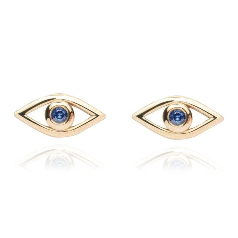 Evil Eye Sapphire Stud Earrings