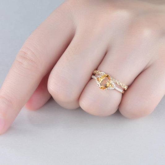 Natural Yellow Citrine Ring | Art Deco Citrine Engagement & November Birthstone Ring for Women