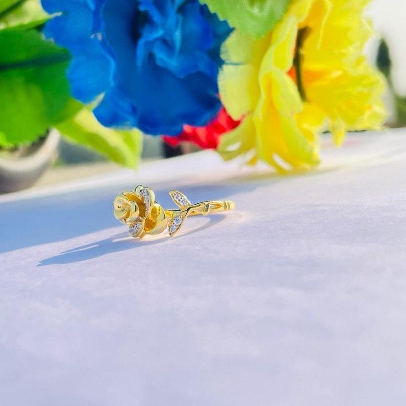 Antique Enchanted Disney Belle 1/10 CT Diamond Rose Ring in Women’s Flower Ring