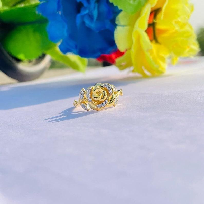 Antique Enchanted Disney Belle 1/10 CT Diamond Rose Ring in Women’s Flower Ring