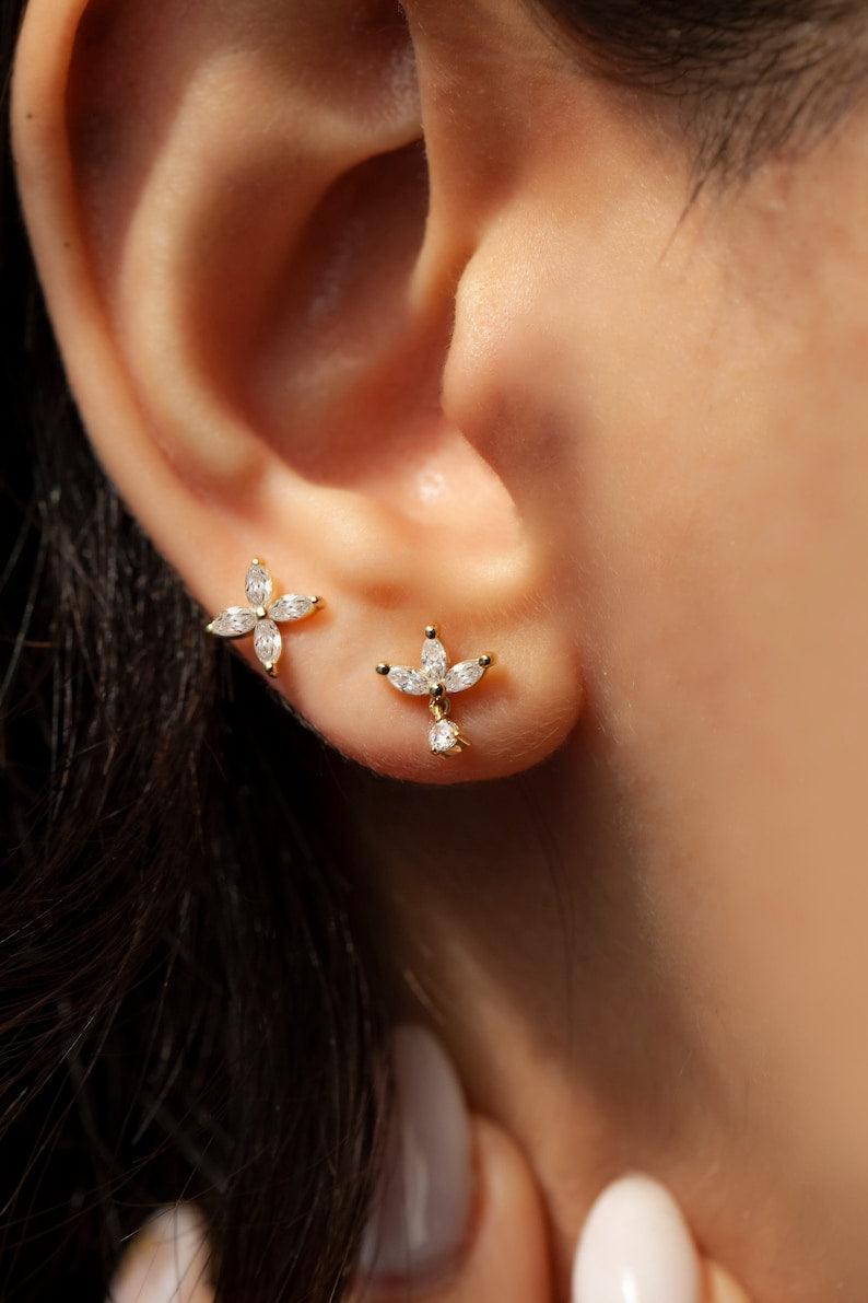 minimalist three marquise diamond stud earrings