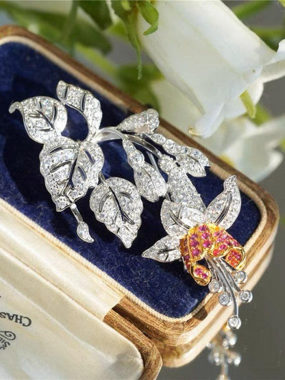 Moissanite diamond floral antique brooch